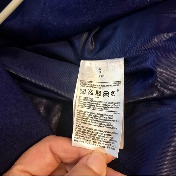 Royal Blue Banana Republic Pea Coat, double breasted lapel collar - Picture 10 of 12